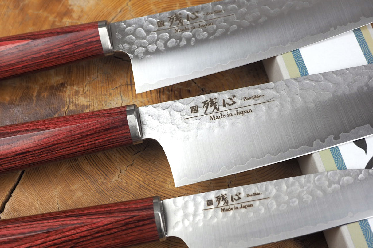 Zan Shin SORA Red 3 knife set - VG10 Gyuto (20cm), Bunka (18cm) and Petty (12cm)