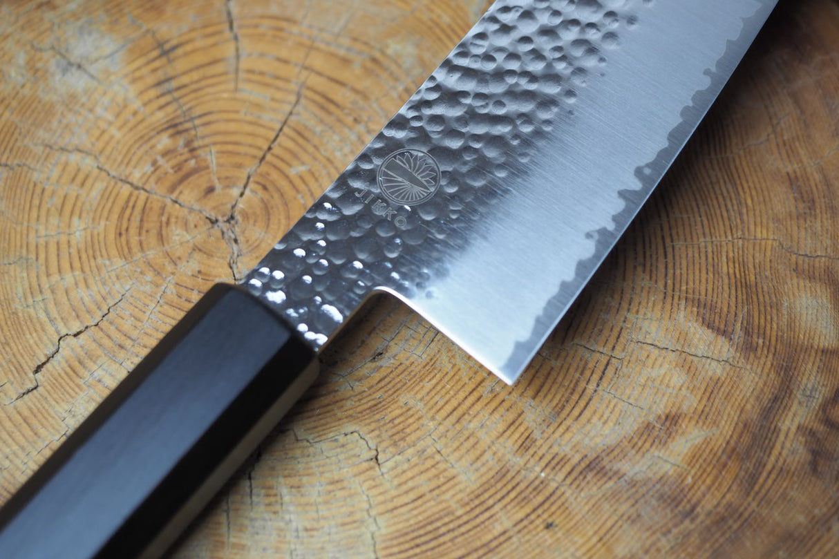 Sakai Jikko "Loco Black" Wa-Gyuto Chef's Knife VG10 Core Hammered Finish Black Japanese Oak Handle (21cm/24cm)