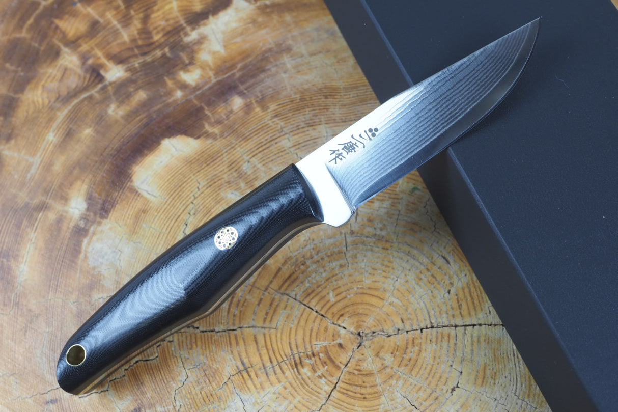 Nigara Hamono - VG XEOS Damascus Outdoor Knife with G10 Handle (leather sheath included)