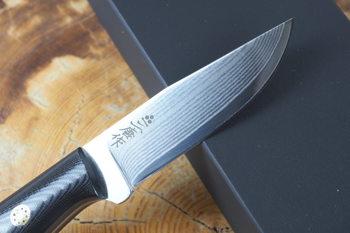 Nigara Hamono - VG XEOS Damascus Outdoor Knife with G10 Handle (leather sheath included)