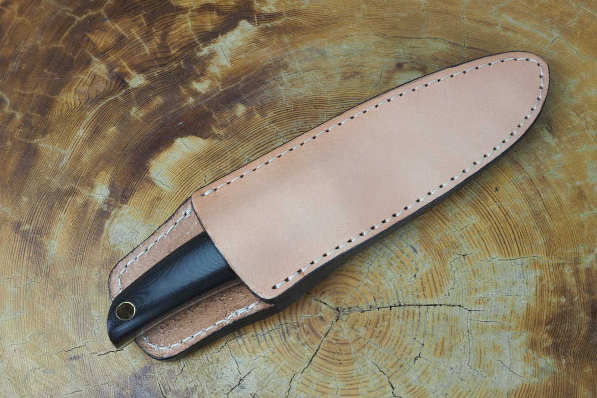 Nigara Hamono - VG XEOS Damascus Outdoor Knife with G10 Handle (leather sheath included)