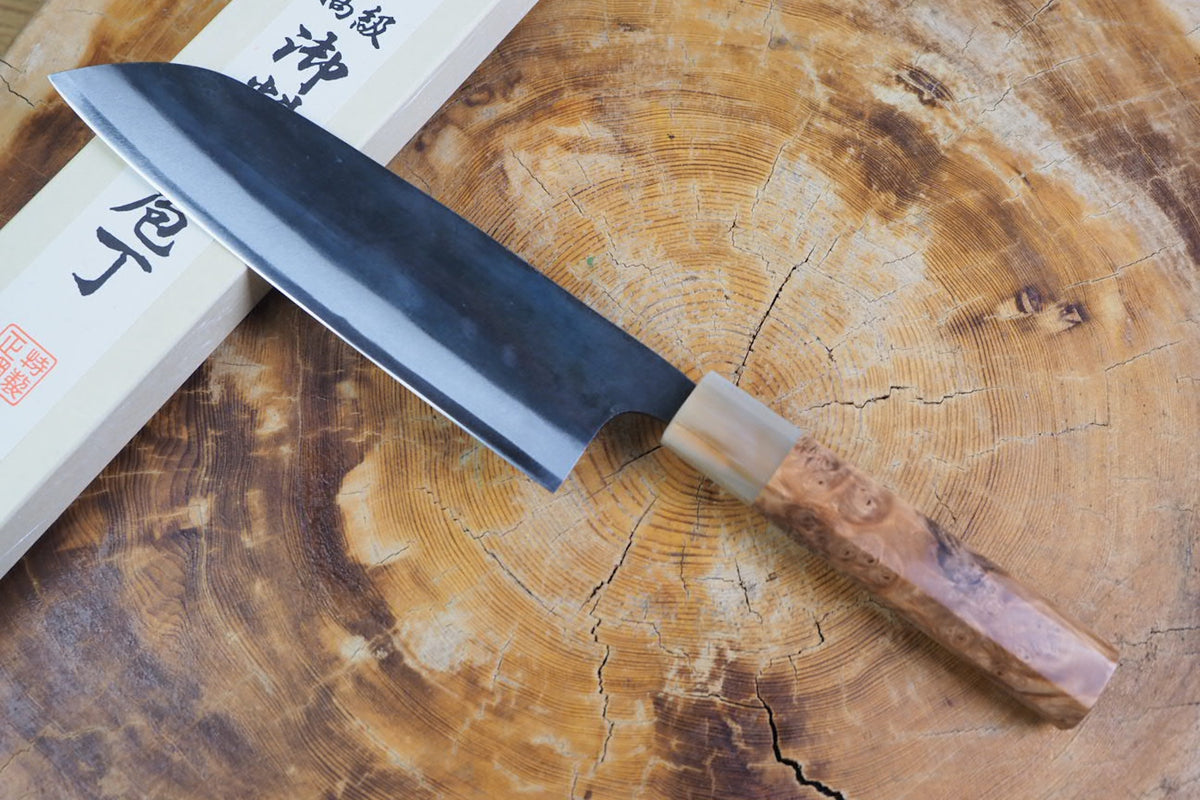 Tosa Tadayoshi (from Tosa) - Hand Forged Kurouchi White-1 steel Santoku with Quince handle