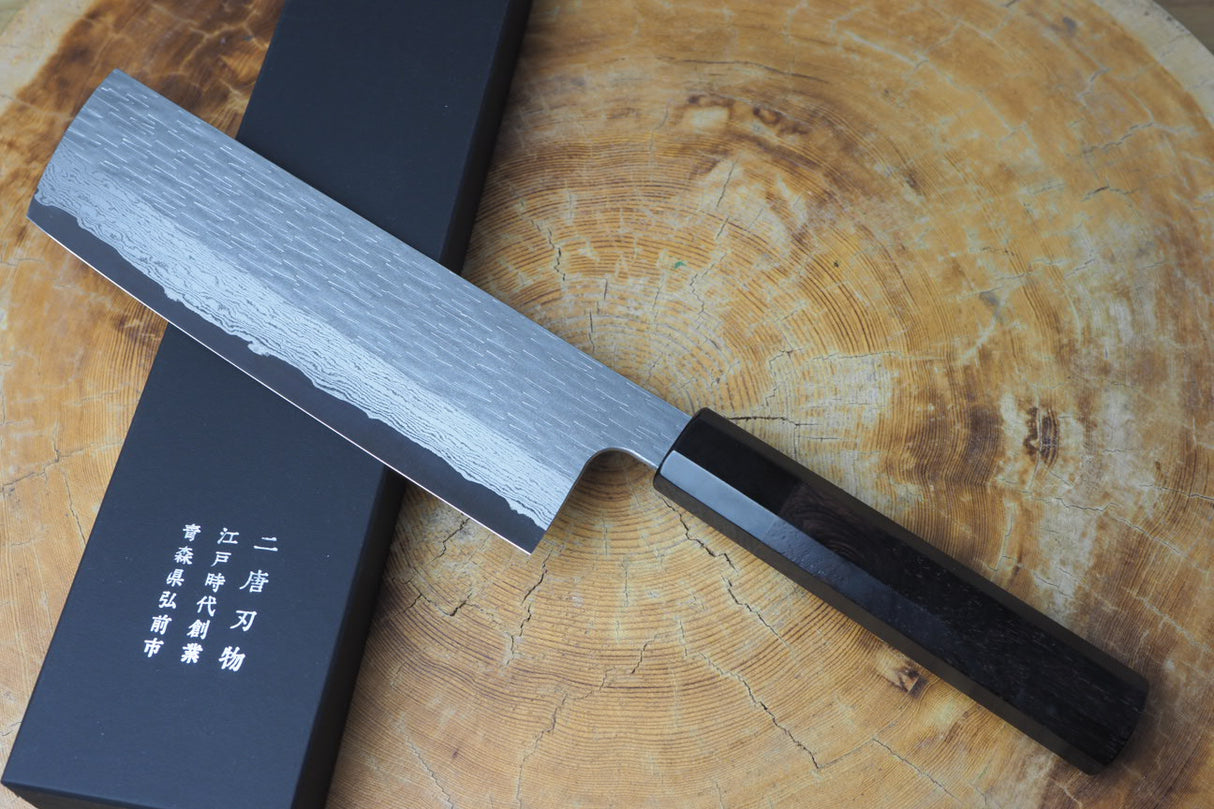 Nigara Hamono - VG XEOS Damascus Nakiri with Ebony Handle 17cm