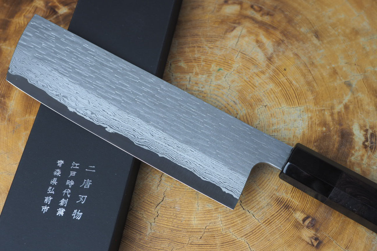 Nigara Hamono - VG XEOS Damascus Nakiri with Ebony Handle 17cm
