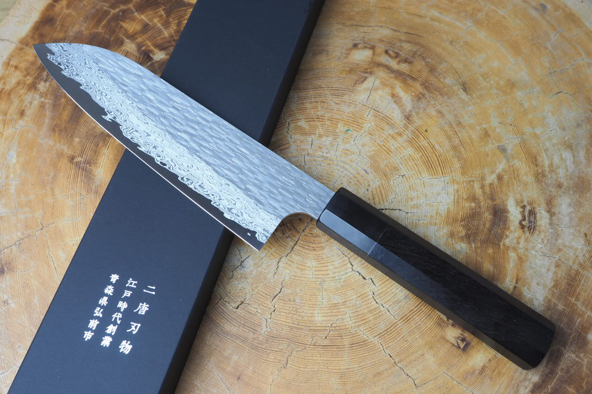 Nigara Hamono - VG XEOS Damascus Santoku with Ebony Handle 17cm