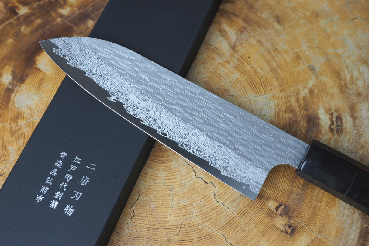 Nigara Hamono - VG XEOS Damascus Santoku with Ebony Handle 17cm