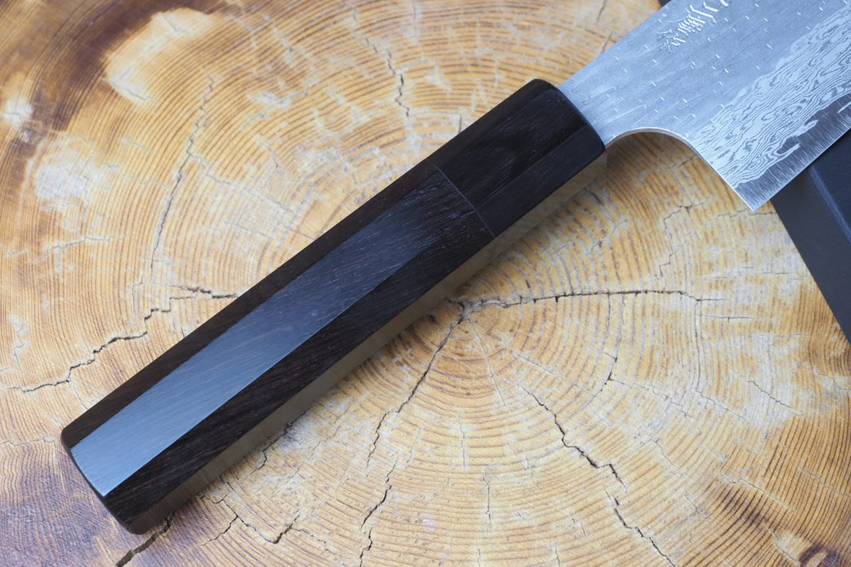 Nigara Hamono - VG XEOS Damascus Santoku with Ebony Handle 17cm