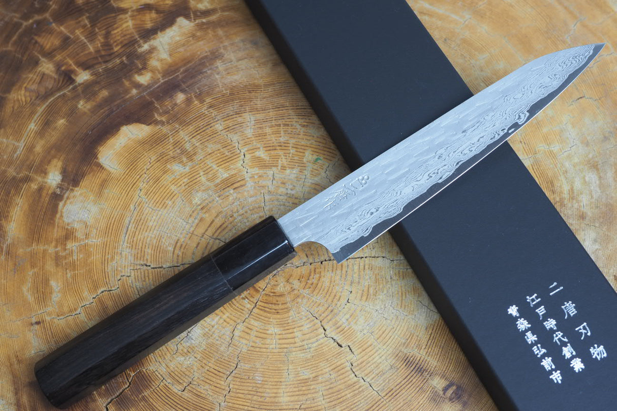 Nigara Hamono - VG XEOS Damascus Petty with Ebony Handle 15cm