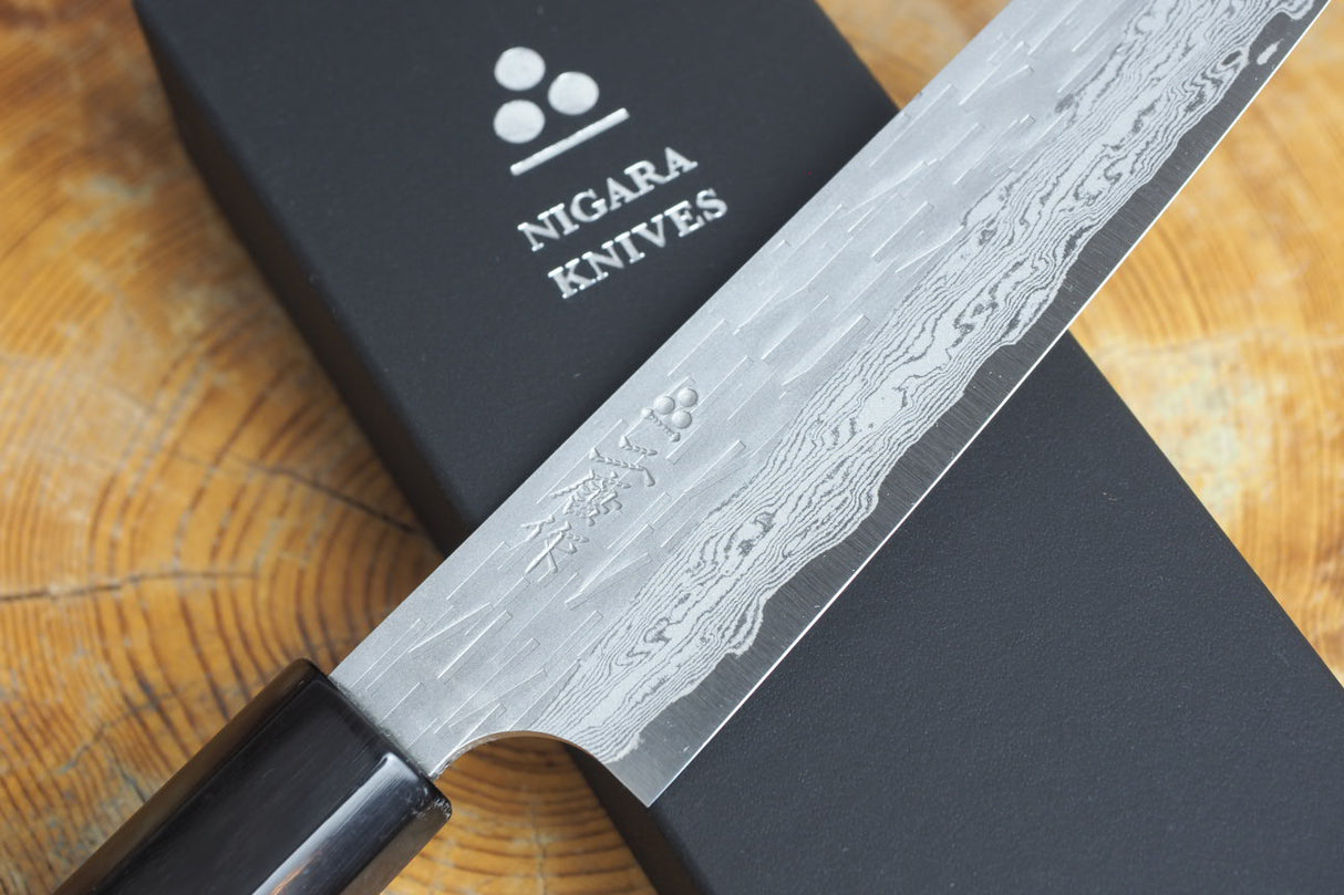 Nigara Hamono - VG XEOS Damascus Petty with Ebony Handle 15cm