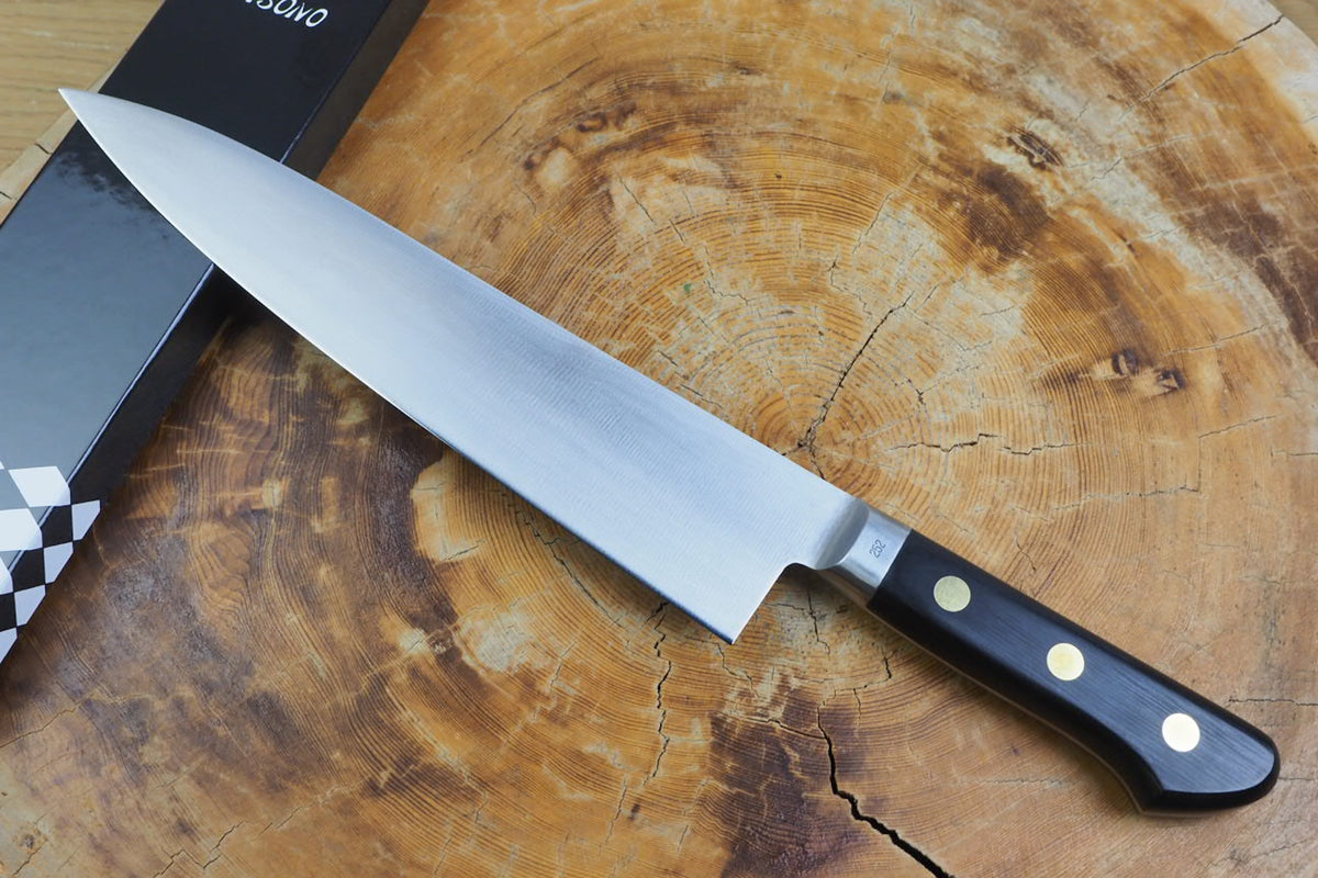 Misono EU Carbon Steel Gyuto Chef's Knife with Dragon/Flower Engraving (21cm/24cm)