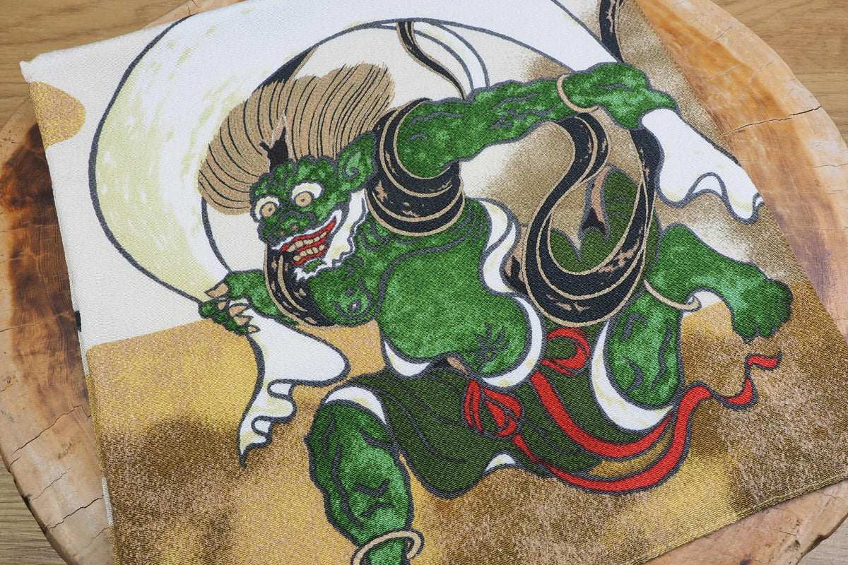 "Furoshiki" Wrapping Cloth - Fujin Raijin Rayon Chirimen | Auspicious Cloud Cream (68cm x 68cm)