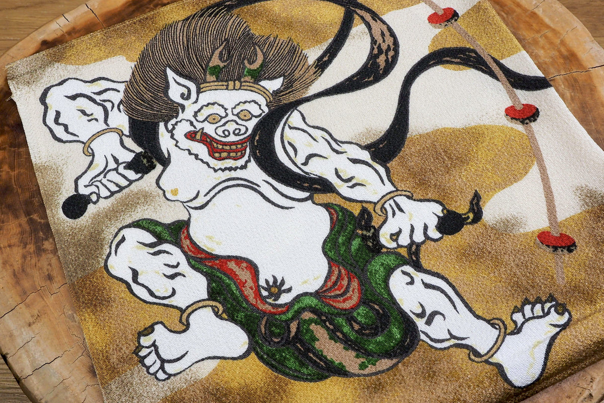 "Furoshiki" Wrapping Cloth - Fujin Raijin Rayon Chirimen | Auspicious Cloud Cream (68cm x 68cm)