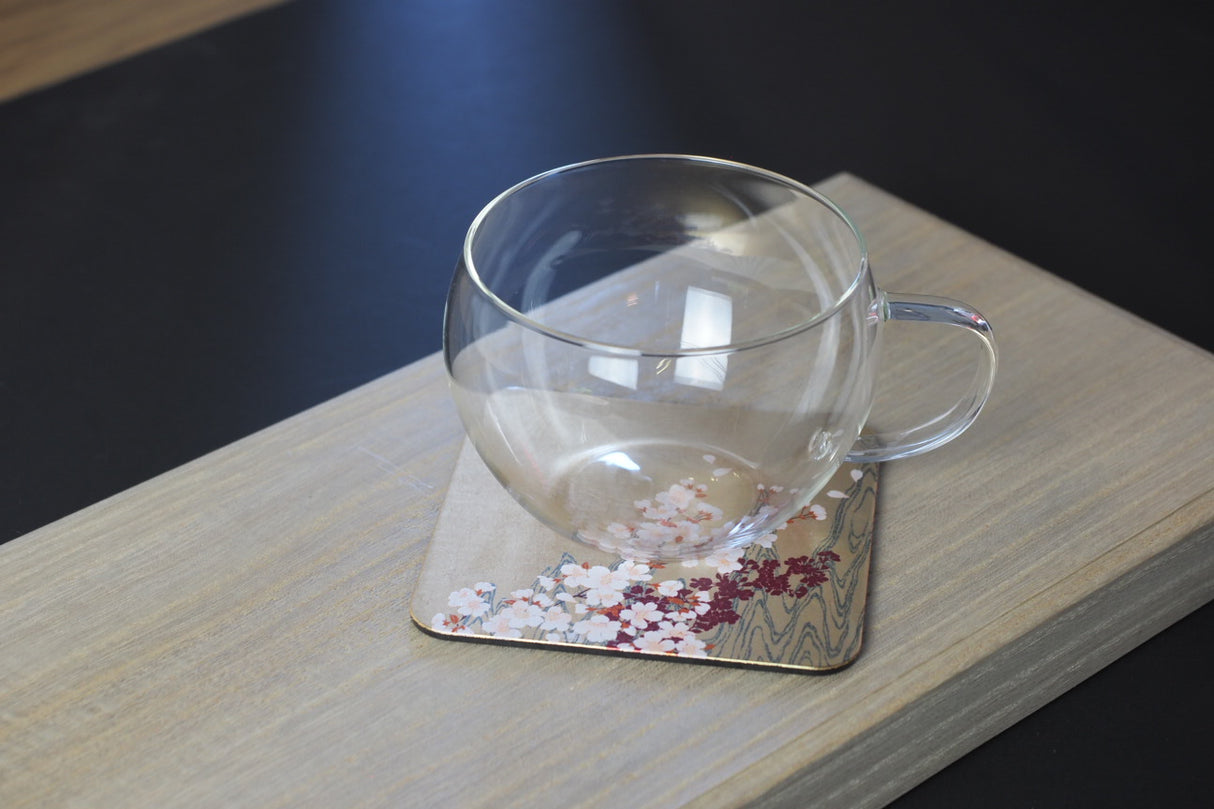 Gold Leaf Coaster - Cherry Blossom over waterflow (9.5cm x 9.5cm)