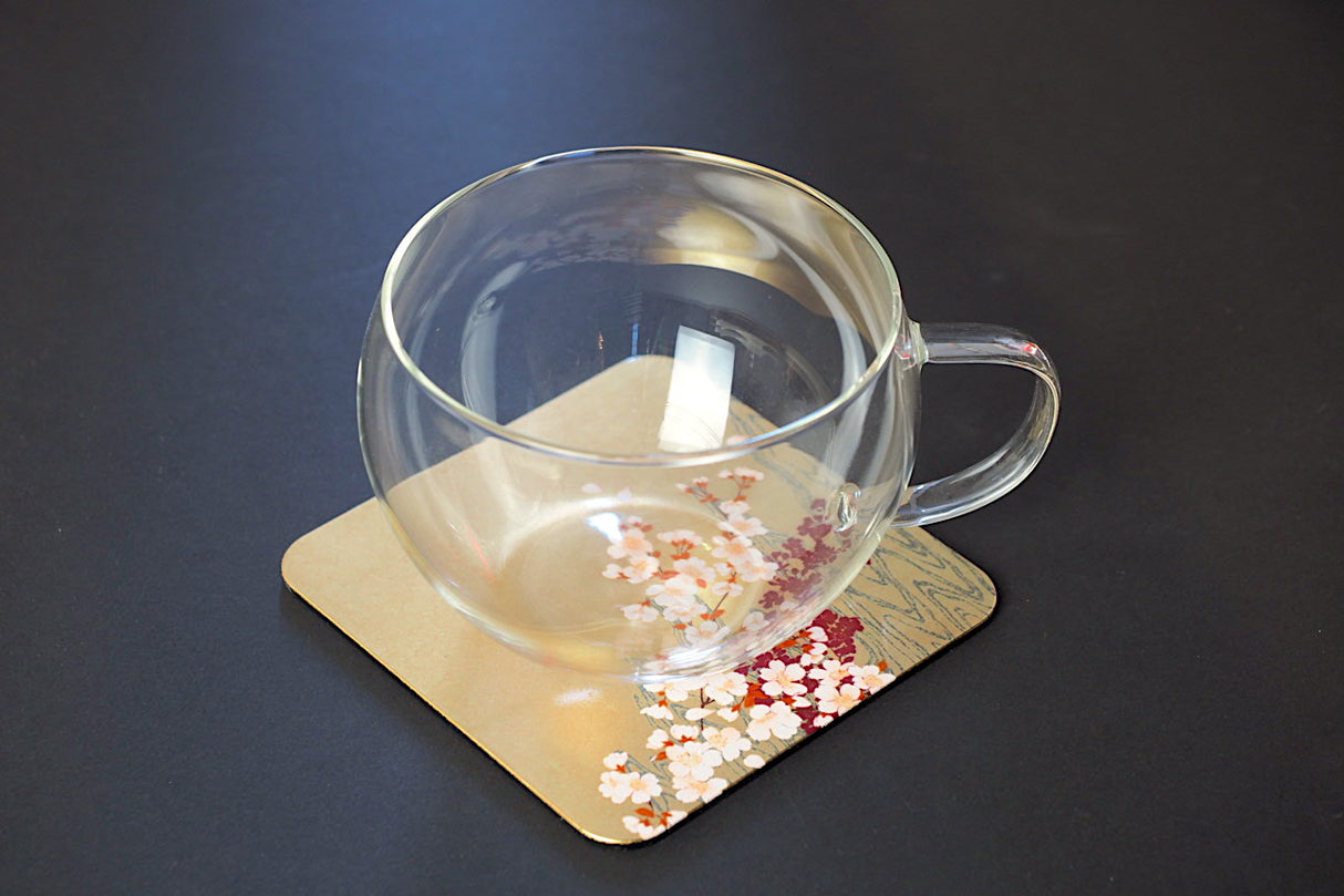 Gold Leaf Coaster - Cherry Blossom over waterflow (9.5cm x 9.5cm)