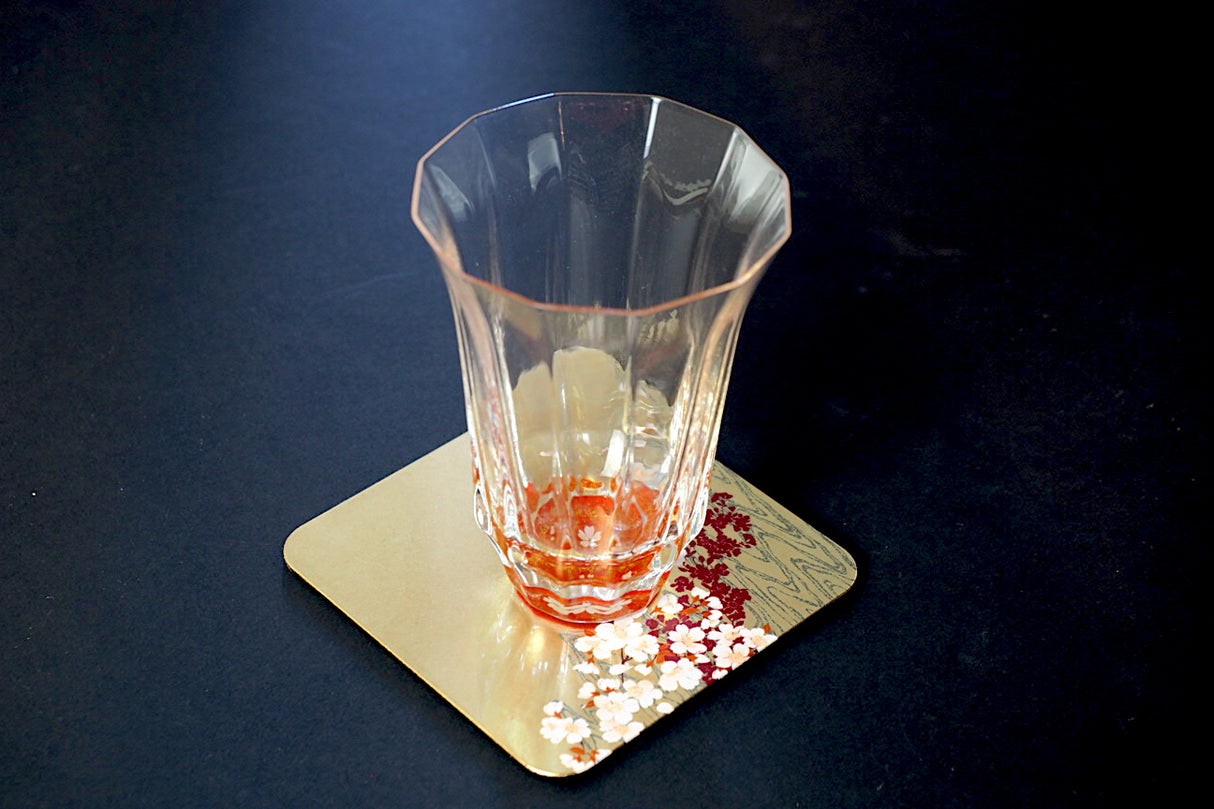 Gold Leaf Coaster - Cherry Blossom over waterflow (9.5cm x 9.5cm)