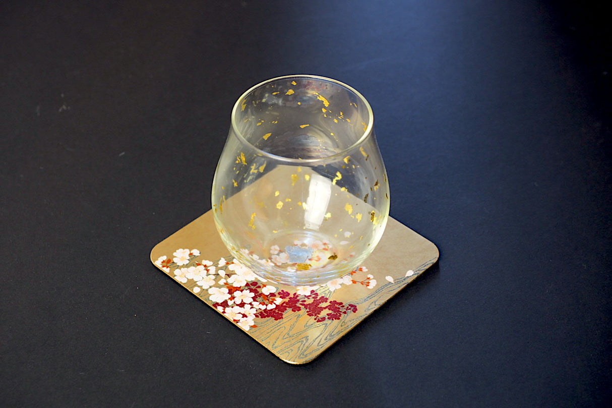 Gold Leaf Coaster - Cherry Blossom over waterflow (9.5cm x 9.5cm)