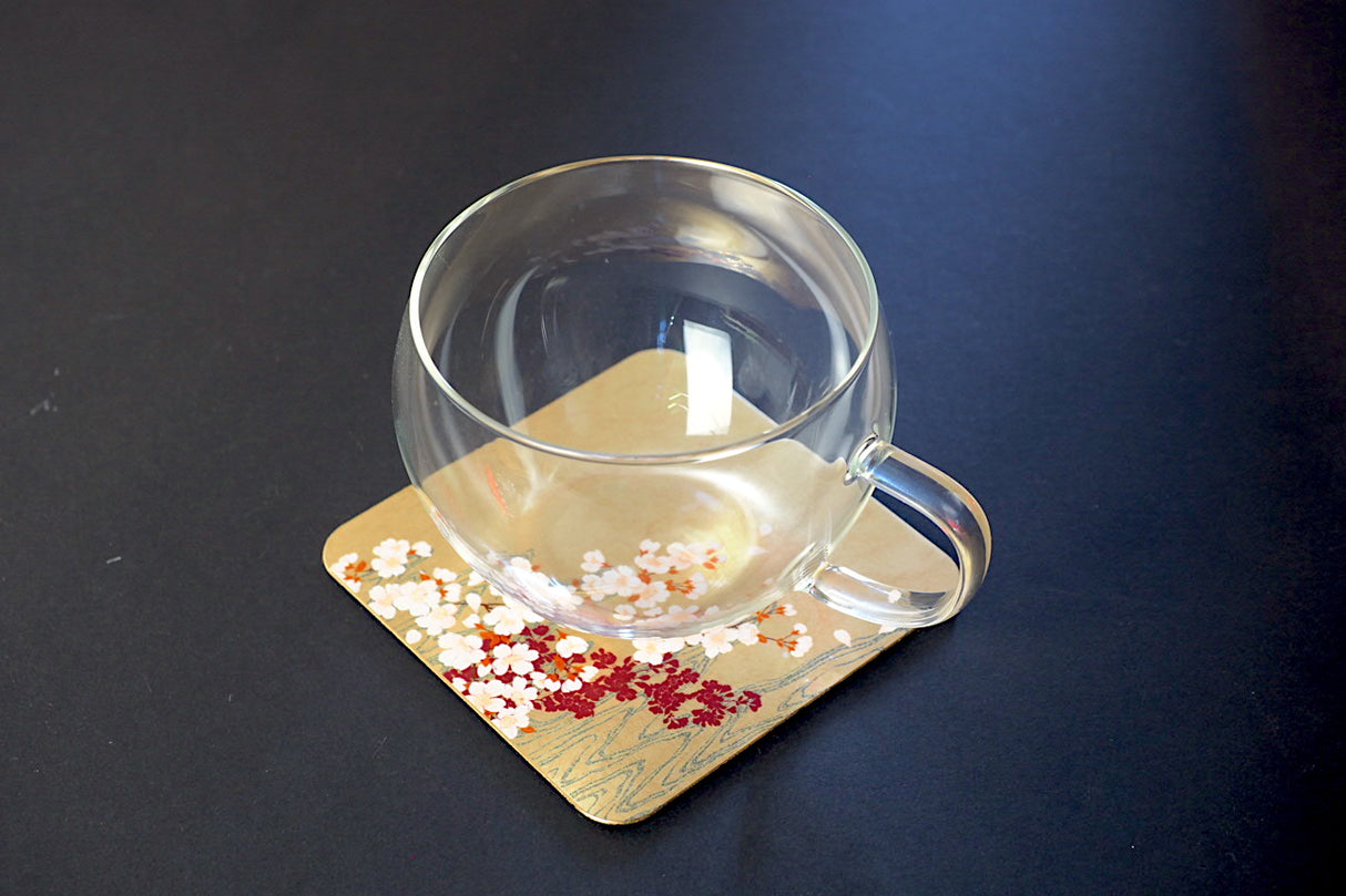 Gold Leaf Coaster - Cherry Blossom over waterflow (9.5cm x 9.5cm)