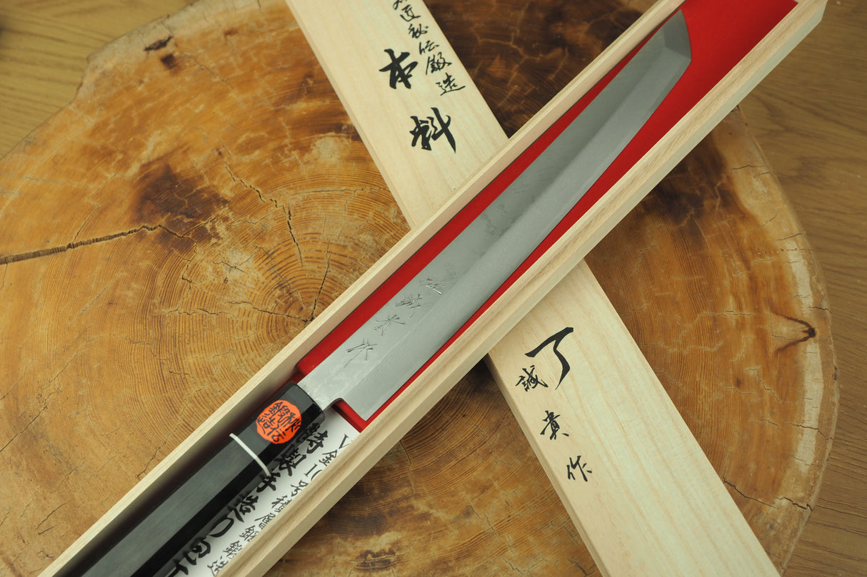 Shigeki Tanaka - Hand Forged VG10 Damascus Sakimaru Sashimi with Ironwood Handle 27cm