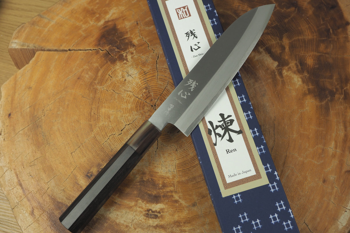 残心 Zan Shin REN (from Seki) - Blue Super steel Santoku with Ebony & Buffalo horn Handle 18cm