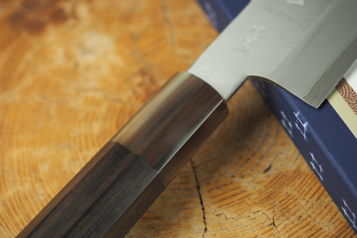 残心 Zan Shin REN (from Seki) - Blue Super steel Santoku with Ebony & Buffalo horn Handle 18cm