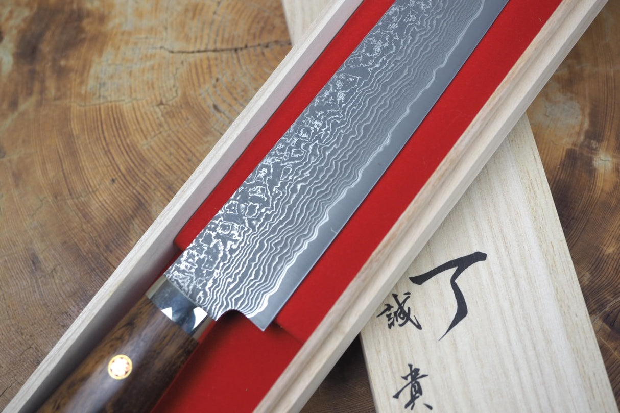 Shigeki Tanaka - Hand Forged SG2 Damascus Sujihiki (Carving/Slicer) with Ironwood Handle 24cm