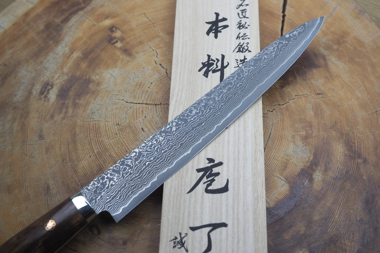 Shigeki Tanaka - Hand Forged SG2 Damascus Sujihiki (Carving/Slicer) with Ironwood Handle 24cm