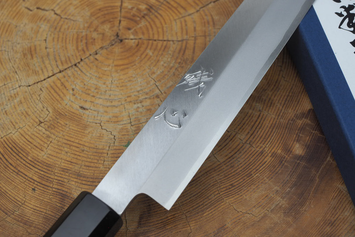 残心 Zan Shin (by Shigeki Tanaka) - Hand Forged Ginsan-Silver3 Steel Yanagiba Sashimi Knife with Ebony Handle (24cm/27cm)