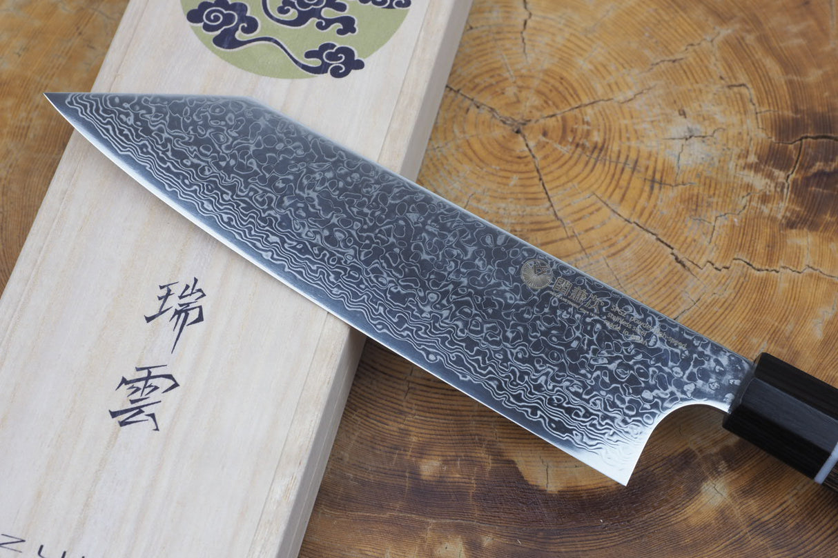 Seki Kanetsugu - Zuiun Santoku SG2 High Speed Powdered Steel Kiritsuke (K-tip) 18cm (custom sheath included)