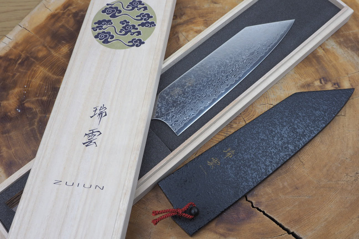 Seki Kanetsugu - Zuiun Santoku SG2 High Speed Powdered Steel Kiritsuke (K-tip) 18cm (custom sheath included)