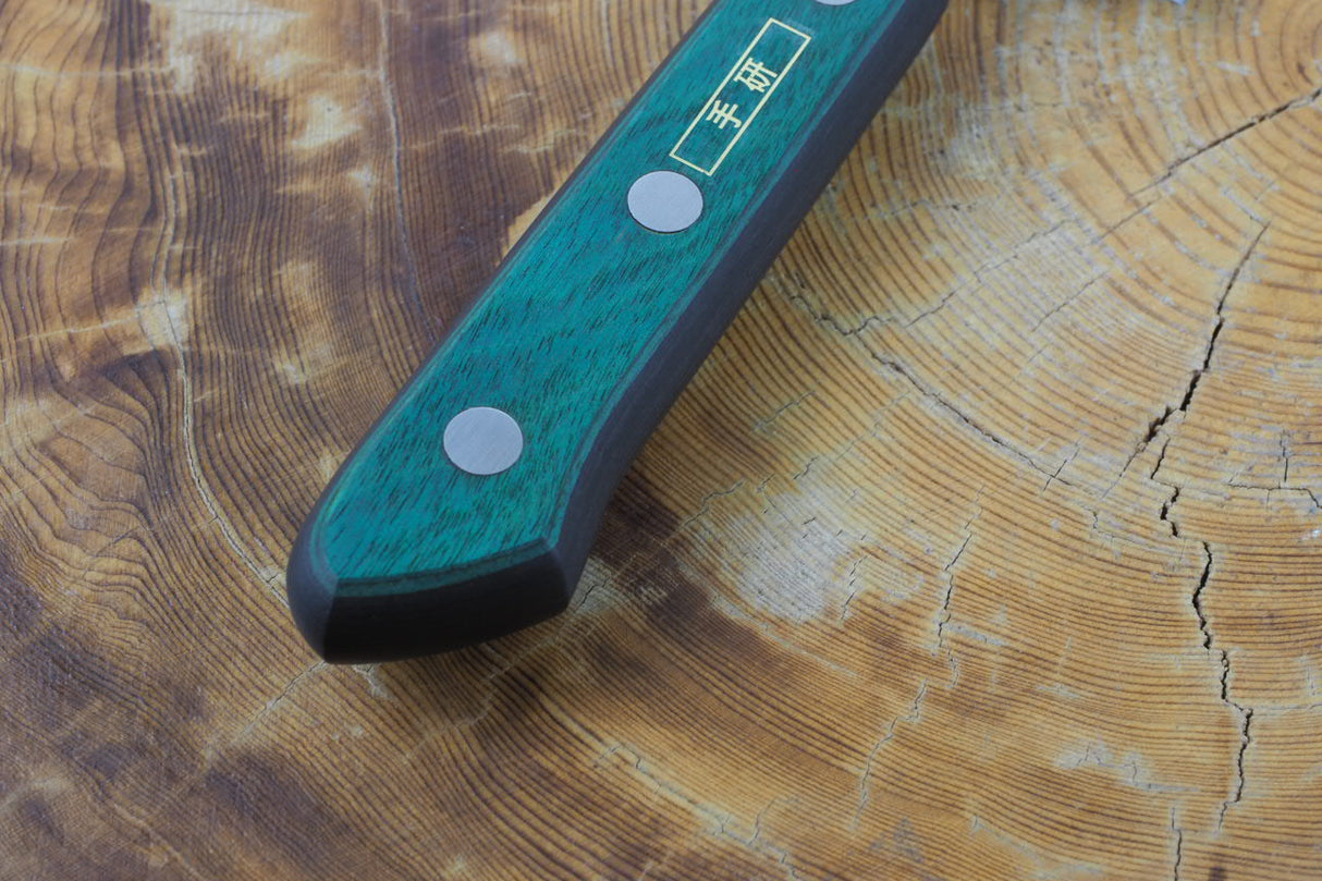 Sakai Jikko CT750 Blue-2 Steel Santoku Knife with Green Plywood handle (16.5cm)