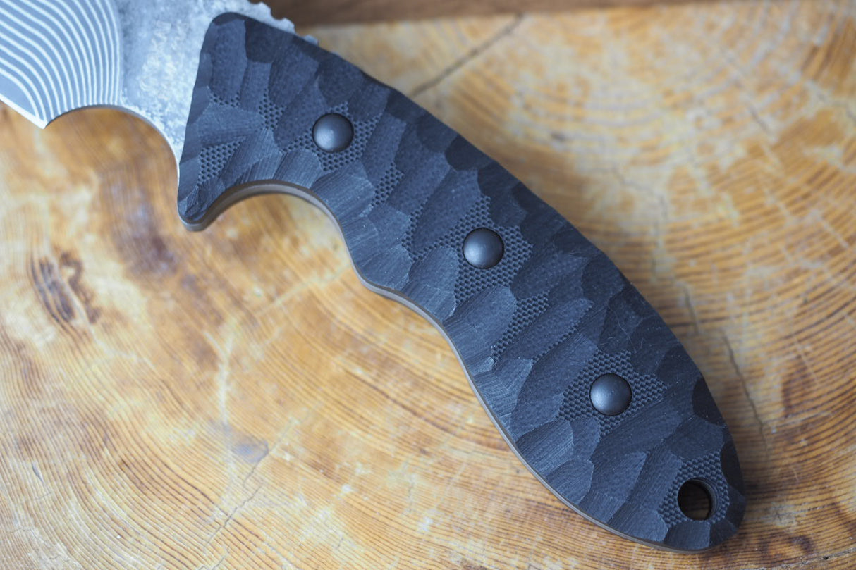 Outdoor Knife - KIMUN KAMUY 2 Fixed VG10 Core Damascus Steel with G-10 Handle (Leather Sheath Included)