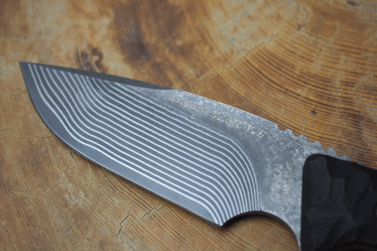 Outdoor Knife - KIMUN KAMUY 2 Fixed VG10 Core Damascus Steel with G-10 Handle (Leather Sheath Included)