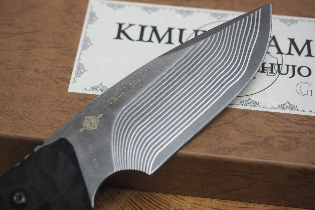 Outdoor Knife - KIMUN KAMUY 2 Fixed VG10 Core Damascus Steel with G-10 Handle (Leather Sheath Included)