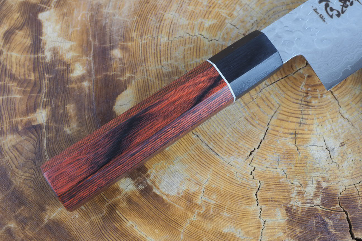 残心 Zan Shin Akatsuki (from Seki) - VG10 Santoku Knife Damascus Hammered Finish 17cm with Mahogany Handle
