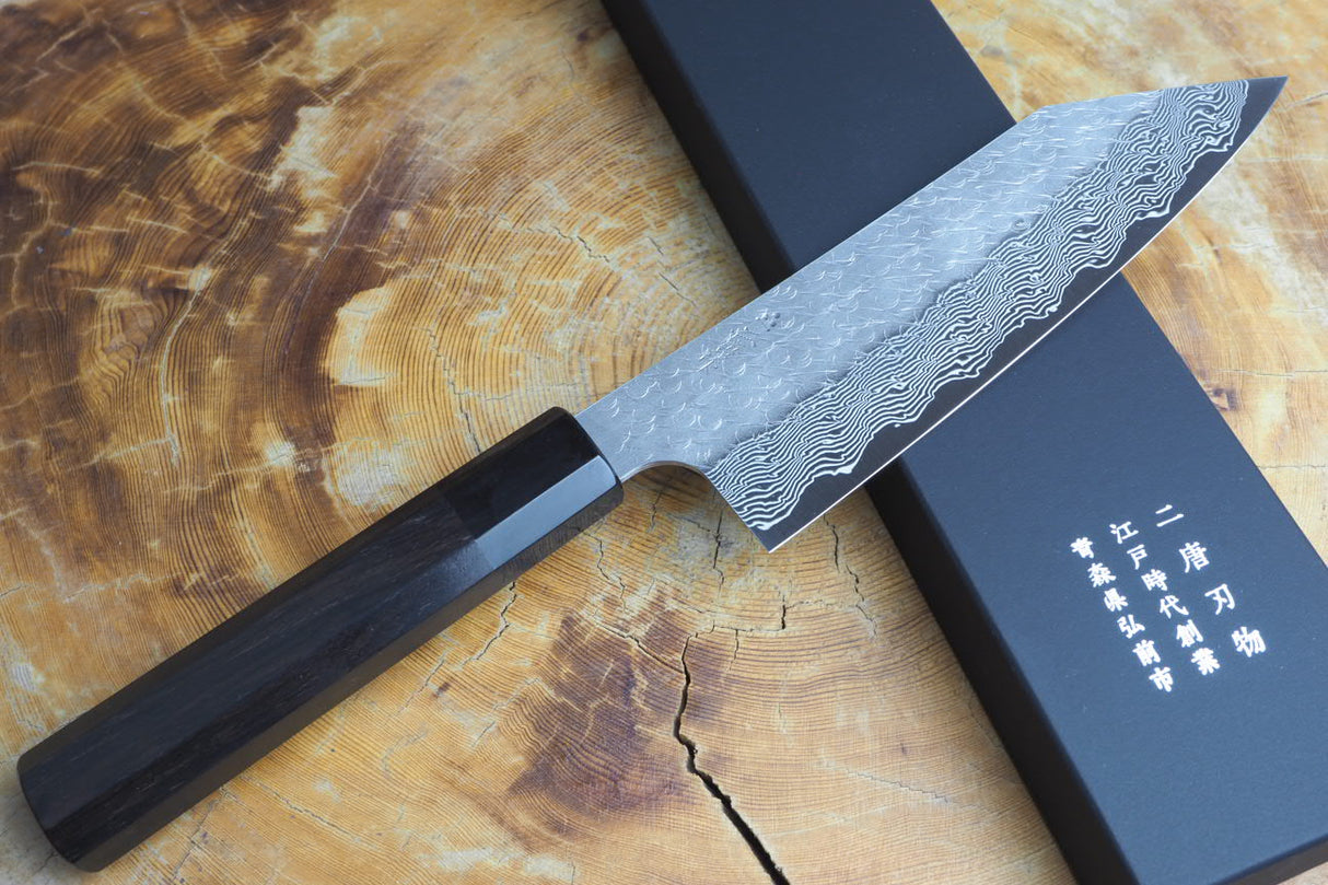 Nigara Hamono - SPG Strix Damascus Bunka with Ebony Handle 18cm