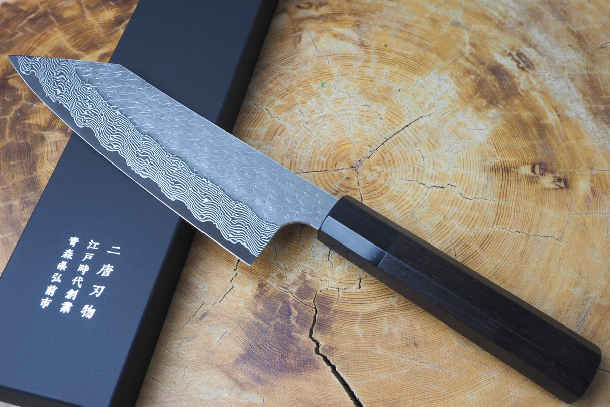 Nigara Hamono - SPG Strix Damascus Bunka with Ebony Handle 18cm