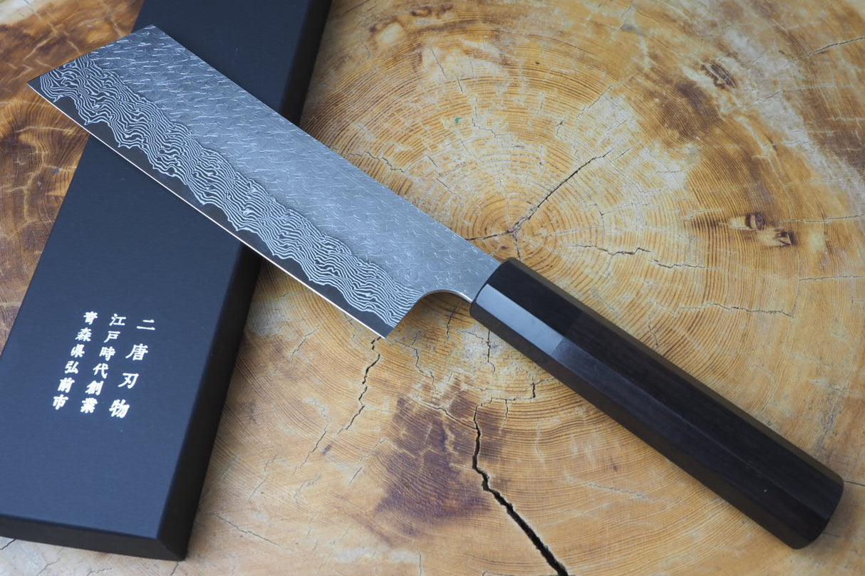 Nigara Hamono - SPG Strix Damascus Kiritsuke (K-tip) Nakiri with Ebony Handle 18cm