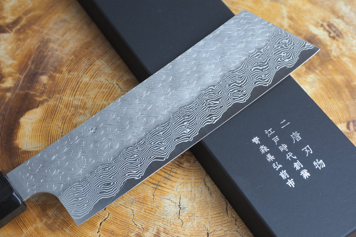 Nigara Hamono - SPG Strix Damascus Kiritsuke (K-tip) Nakiri with Ebony Handle 18cm