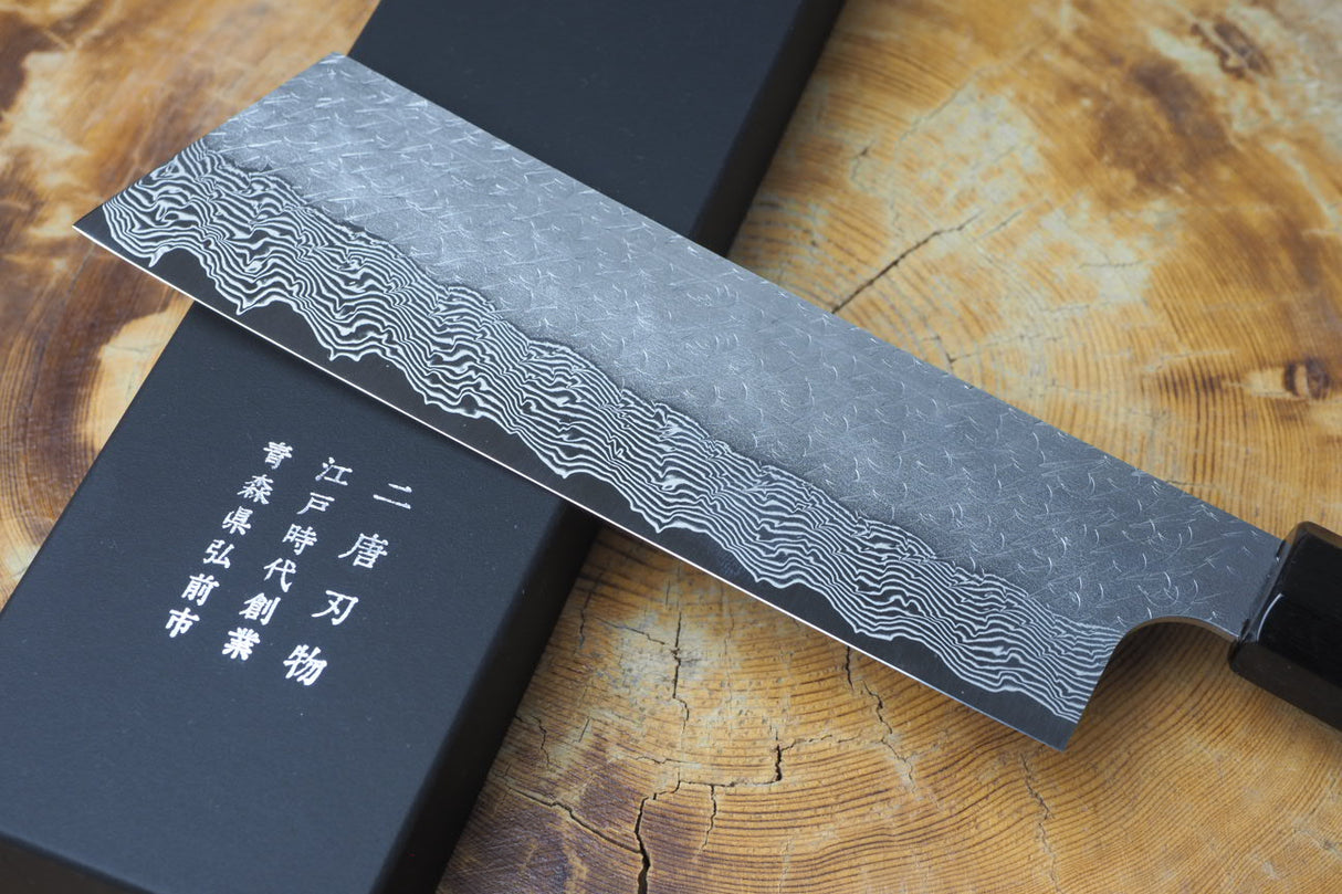 Nigara Hamono - SPG Strix Damascus Kiritsuke (K-tip) Nakiri with Ebony Handle 18cm