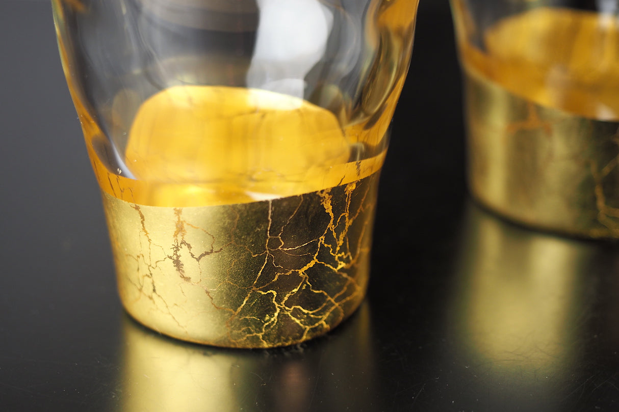 "Kannyu" Warped Glass with Gold Crazing (250ml) - Set of 2