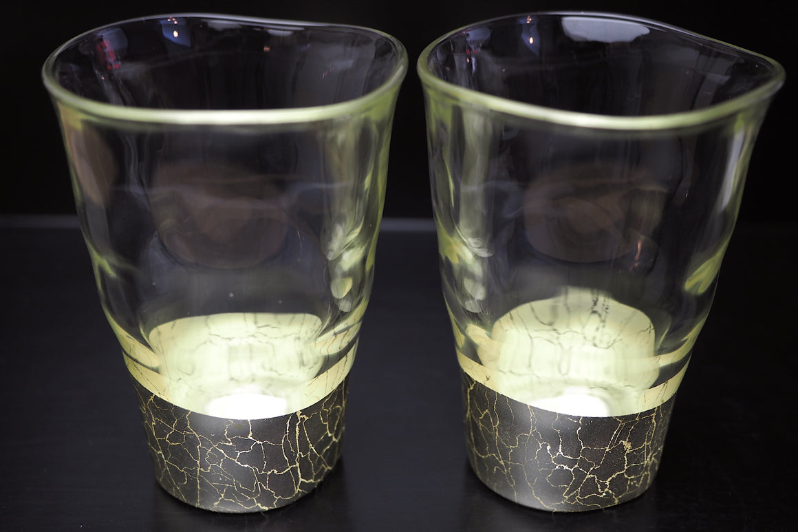 "Kannyu" Warped Glass with Champagne Gold Crazing (250ml) - Set of 2