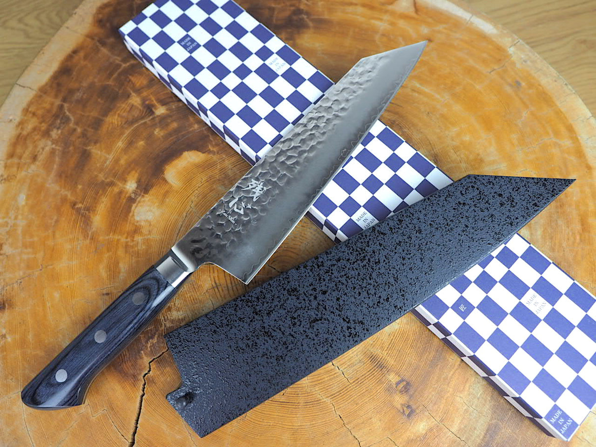 残心 Zan Shin AO (from Seki) - AUS10 Steel Kiritsuke (K-tip) Hammered Finish Santoku Knife Dark Blue Pakkawood Handle 19cm