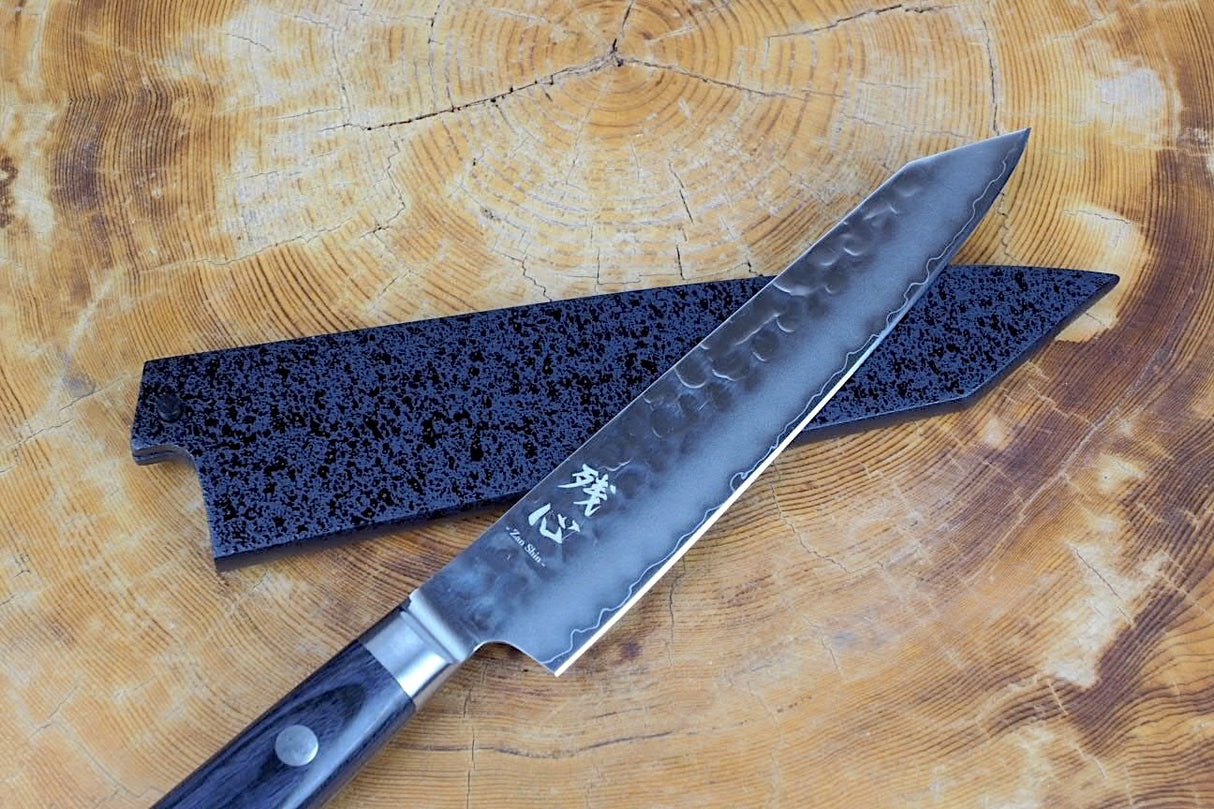 残心 Zan Shin AO (from Seki) - AUS10 Steel Kiritsuke (K-tip) Hammered Finish Petty Knife Navy Pakkawood Handle 13.5cm