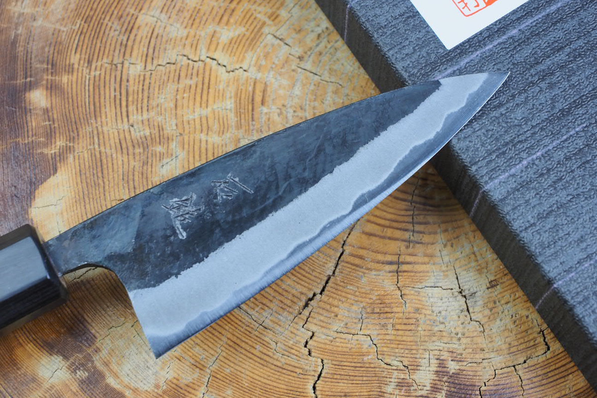 Ishizuchi (from Tosa) - Blue-2 Carbon Steel Kurouchi Ajikiri Knife (10.5cm)