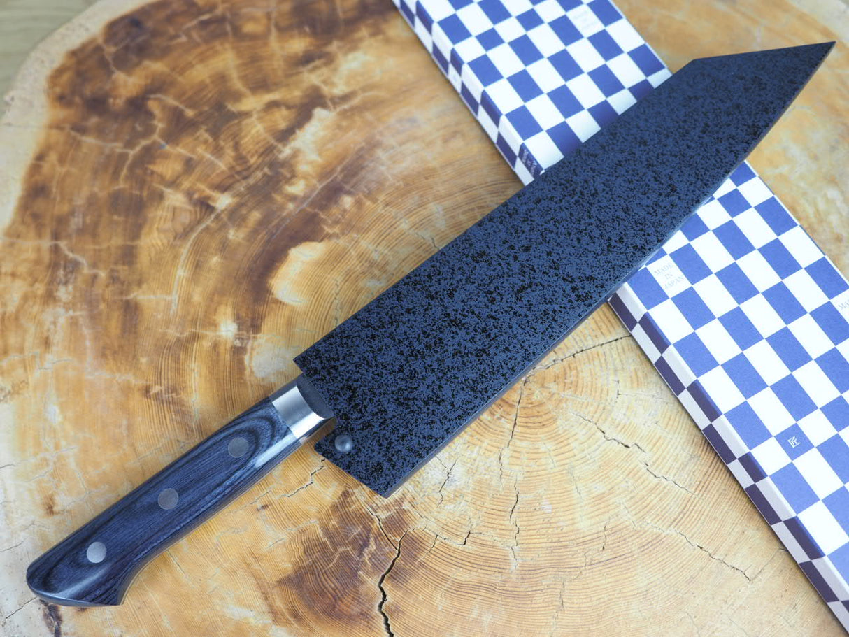 残心 Zan Shin AO (from Seki) - AUS10 Steel Kiritsuke (K-tip) Hammered Finish Santoku Knife Dark Blue Pakkawood Handle 19cm