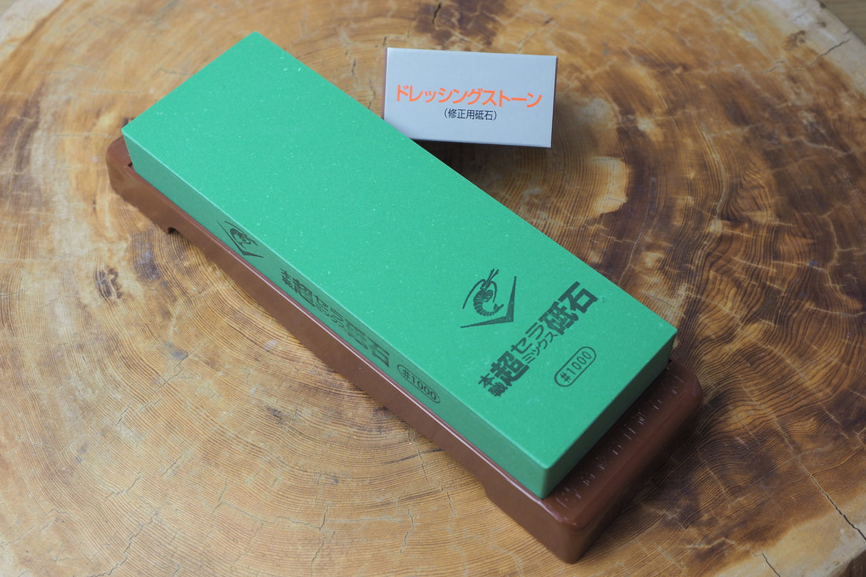 Naniwa shrimp mark super ceramic whetstone #1000 holder and surface fixing stone #600 included