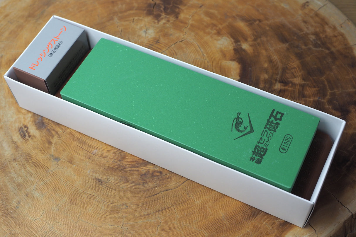 Naniwa shrimp mark super ceramic whetstone #1000 holder and surface fixing stone #600 included