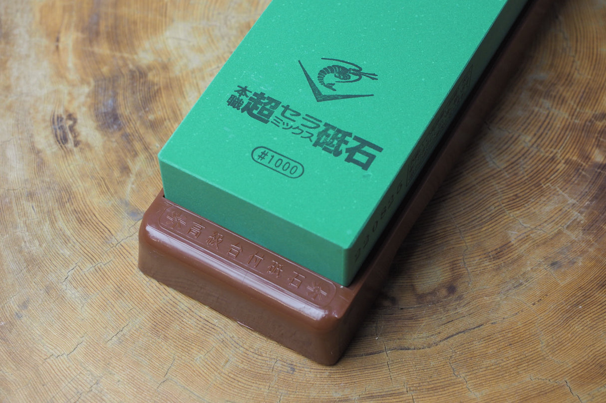 Naniwa shrimp mark super ceramic whetstone #1000 holder and surface fixing stone #600 included