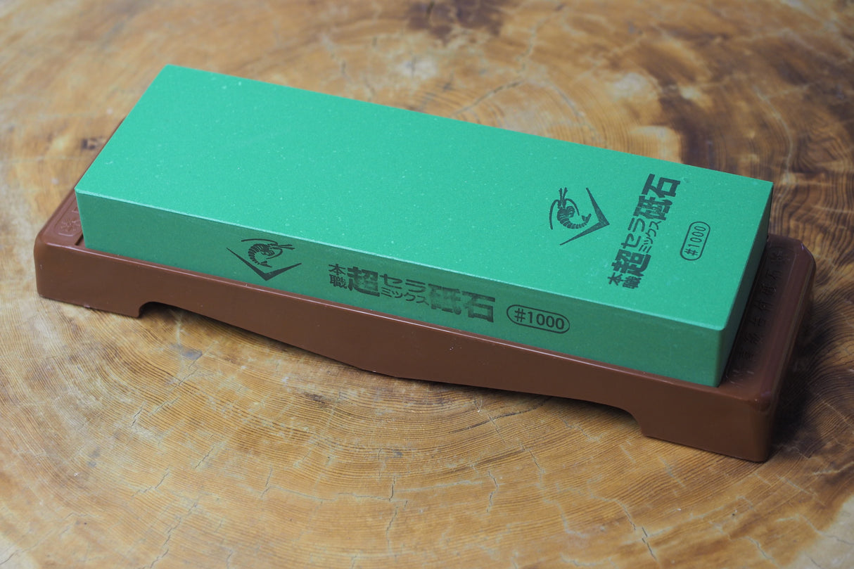 Naniwa shrimp mark super ceramic whetstone #1000 holder and surface fixing stone #600 included