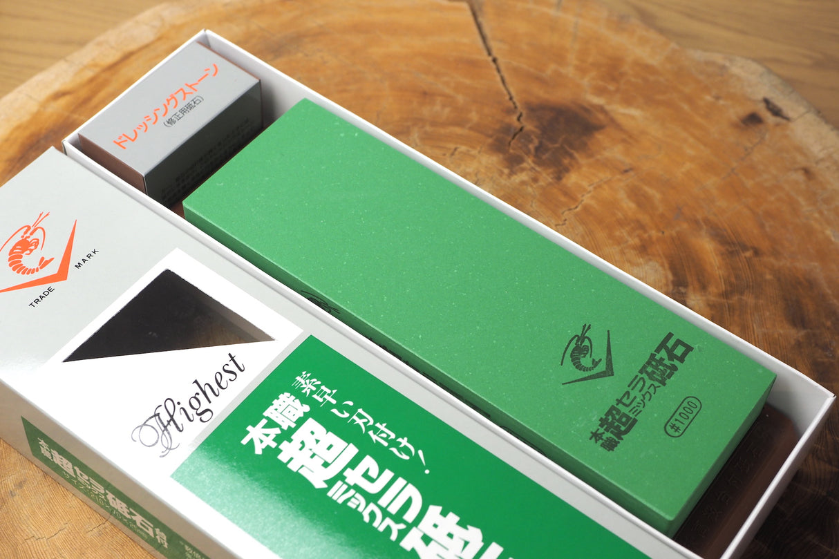 Naniwa shrimp mark super ceramic whetstone #1000 holder and surface fixing stone #600 included
